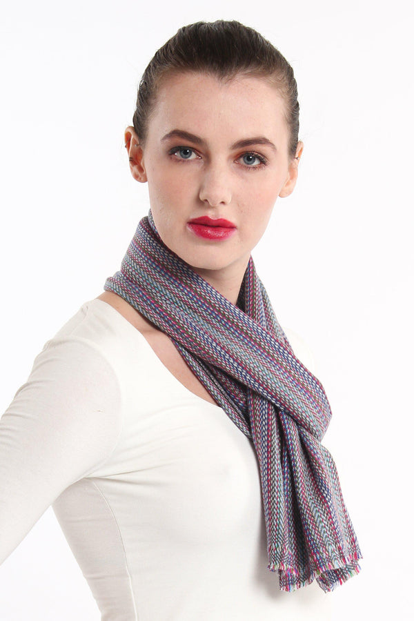 Blue Stripes Skinny Cashmere Scarf (CMMB), The Little Tibet
