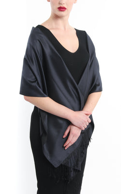 Luxury 100% pure  rich  black  reversible pashmina silk wrap draped around shoulders