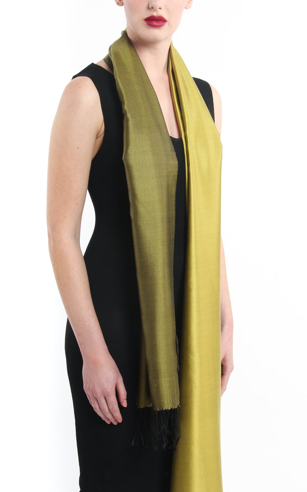 Luxury 100% pure silk bright gold  reversible silk pashmina wrap with tassels free uk shipping