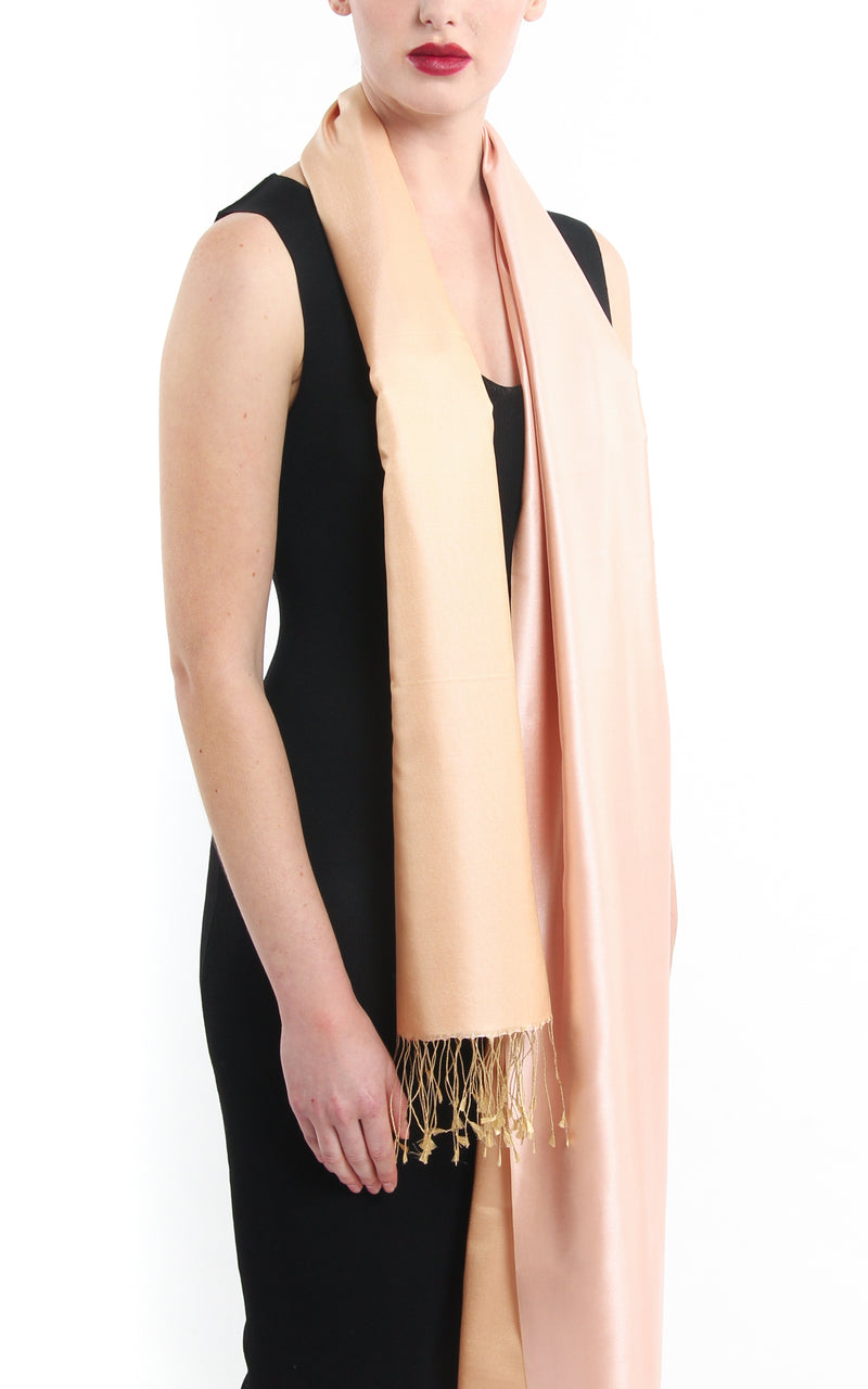 Luxury 100% pure peach plain reversible pashmina shawl with tassels free uk shipping