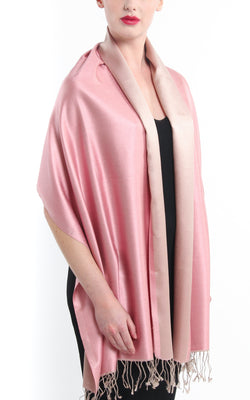  Luxury 100% pure  Silk baby pink cream reversible pashmina with tassels 
