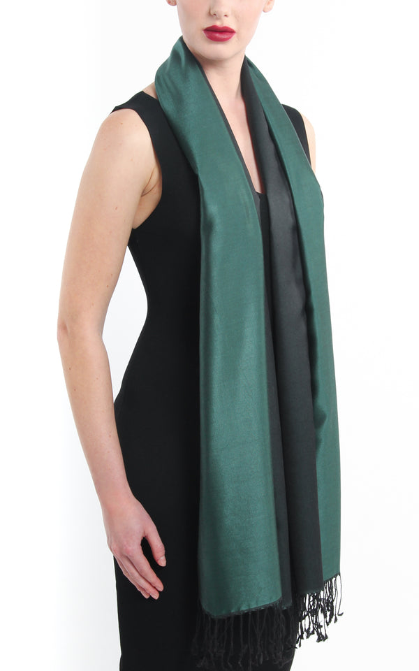 Luxury 100% pure silk forest green reversible silk scarf pashmina free uk shipping