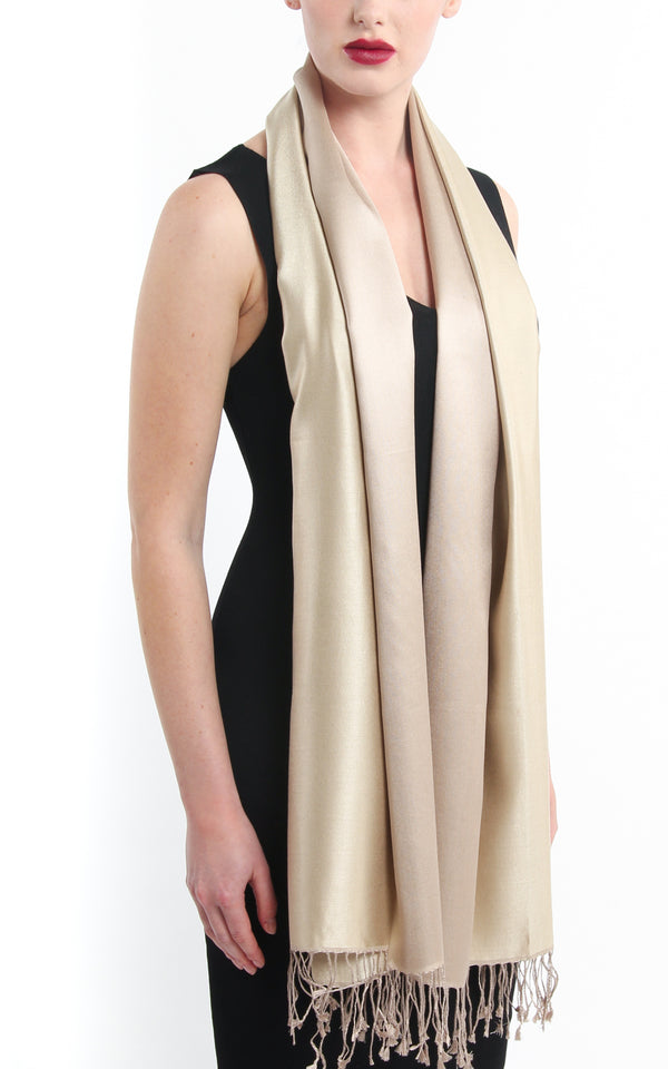  Luxury 100% pure  Silk cream silk Scarf with tassels draped around neck